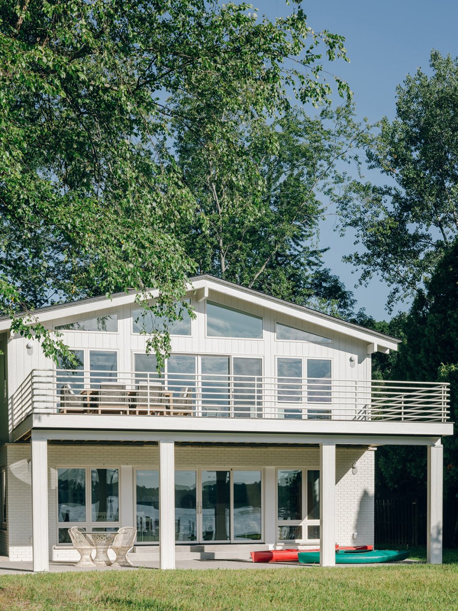 white lake house back deck
