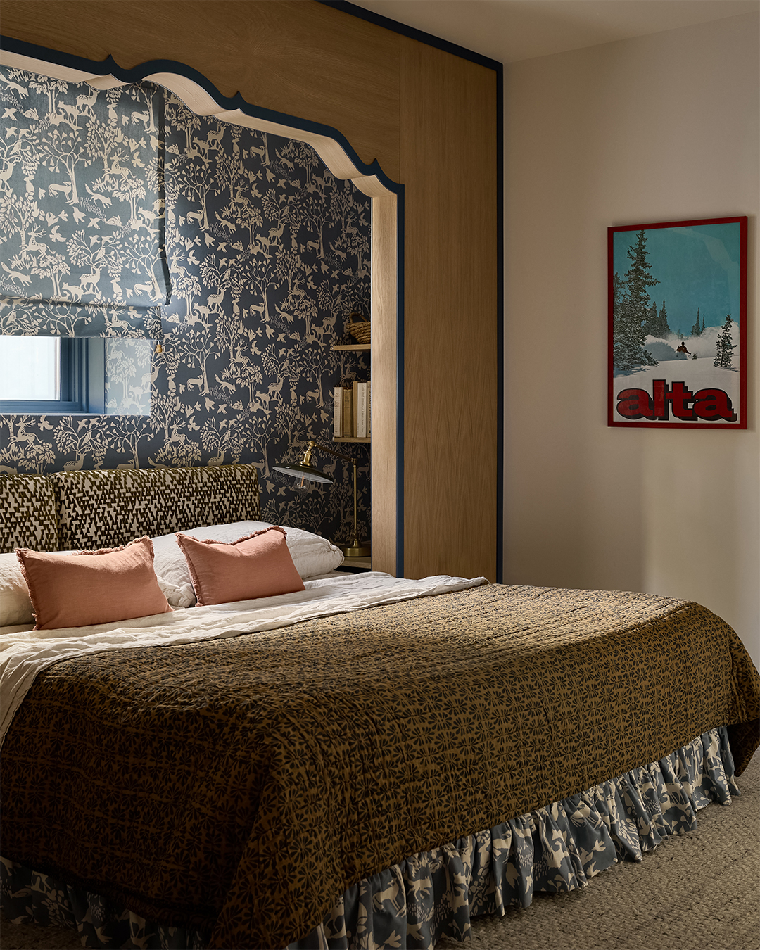 bed tucked in wall nook