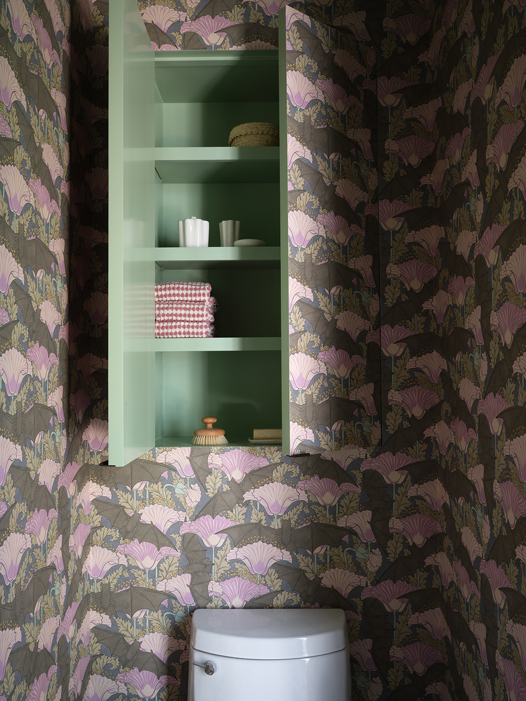 wallpaperd bathroom cabinet