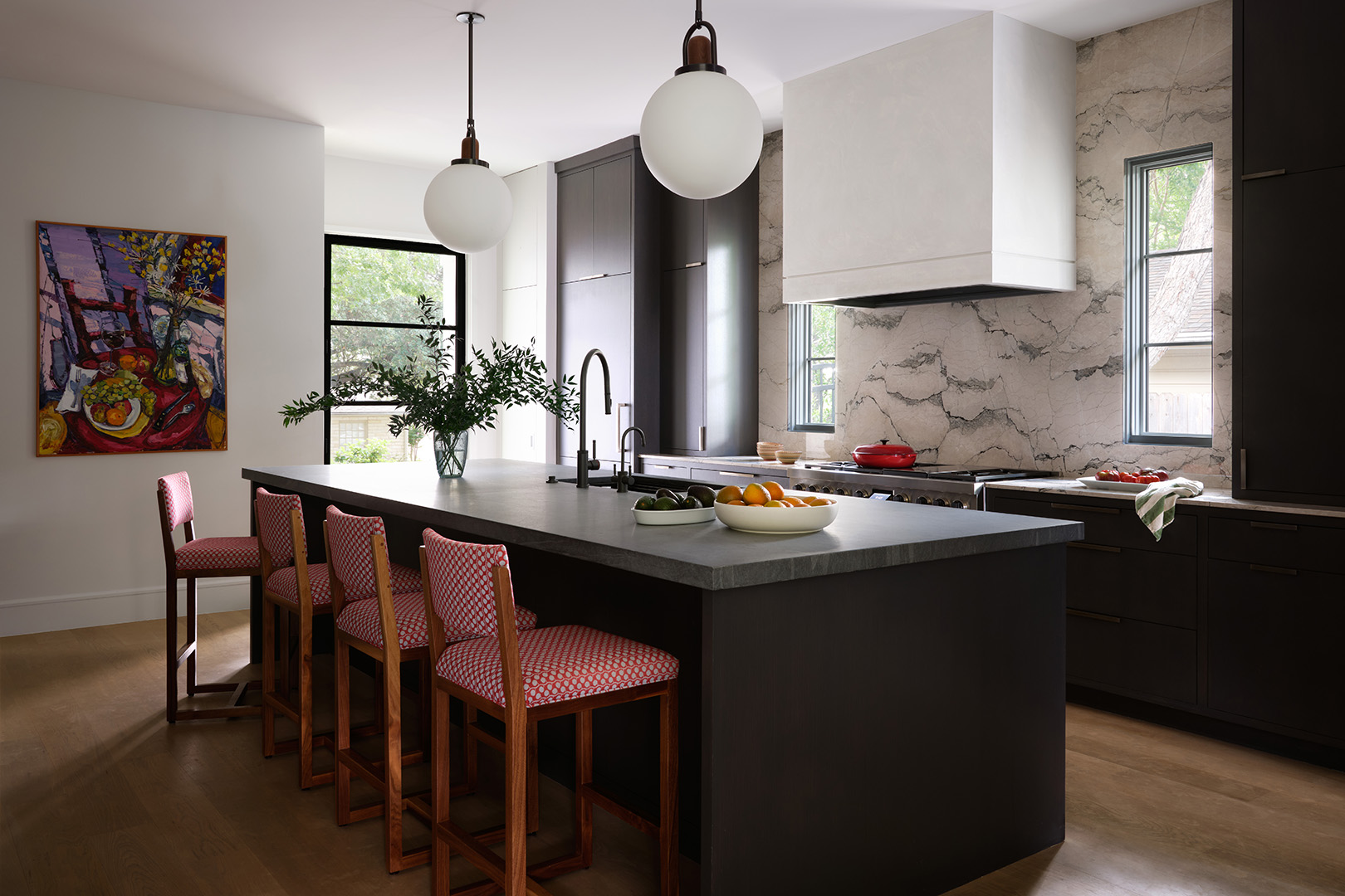 kitchen with dark island