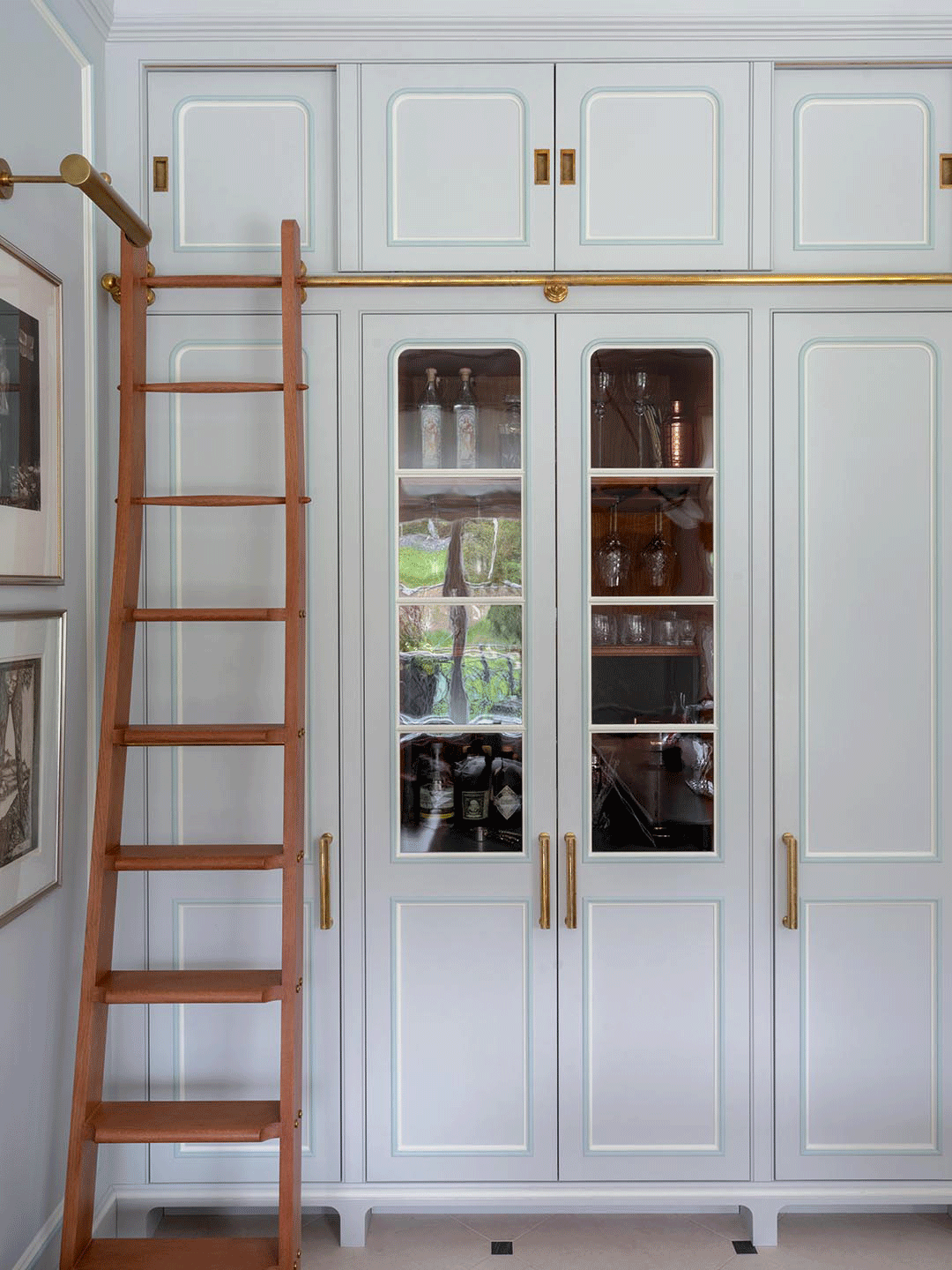kitchen cabinet doors that open to a bar