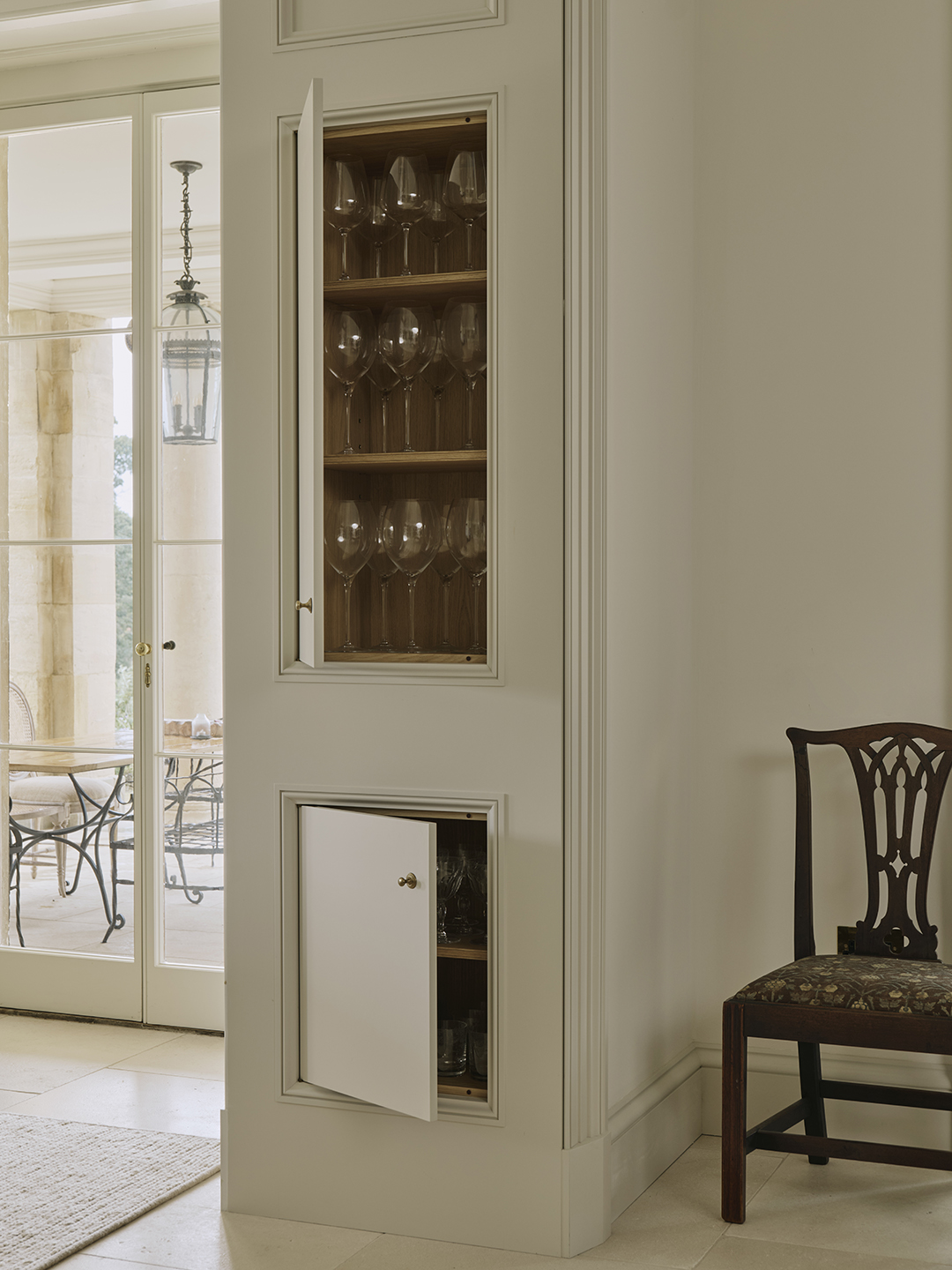 archway with cabinets inside