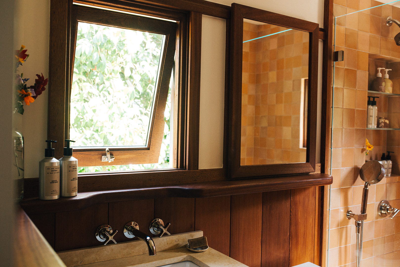 wood paneled bathroom