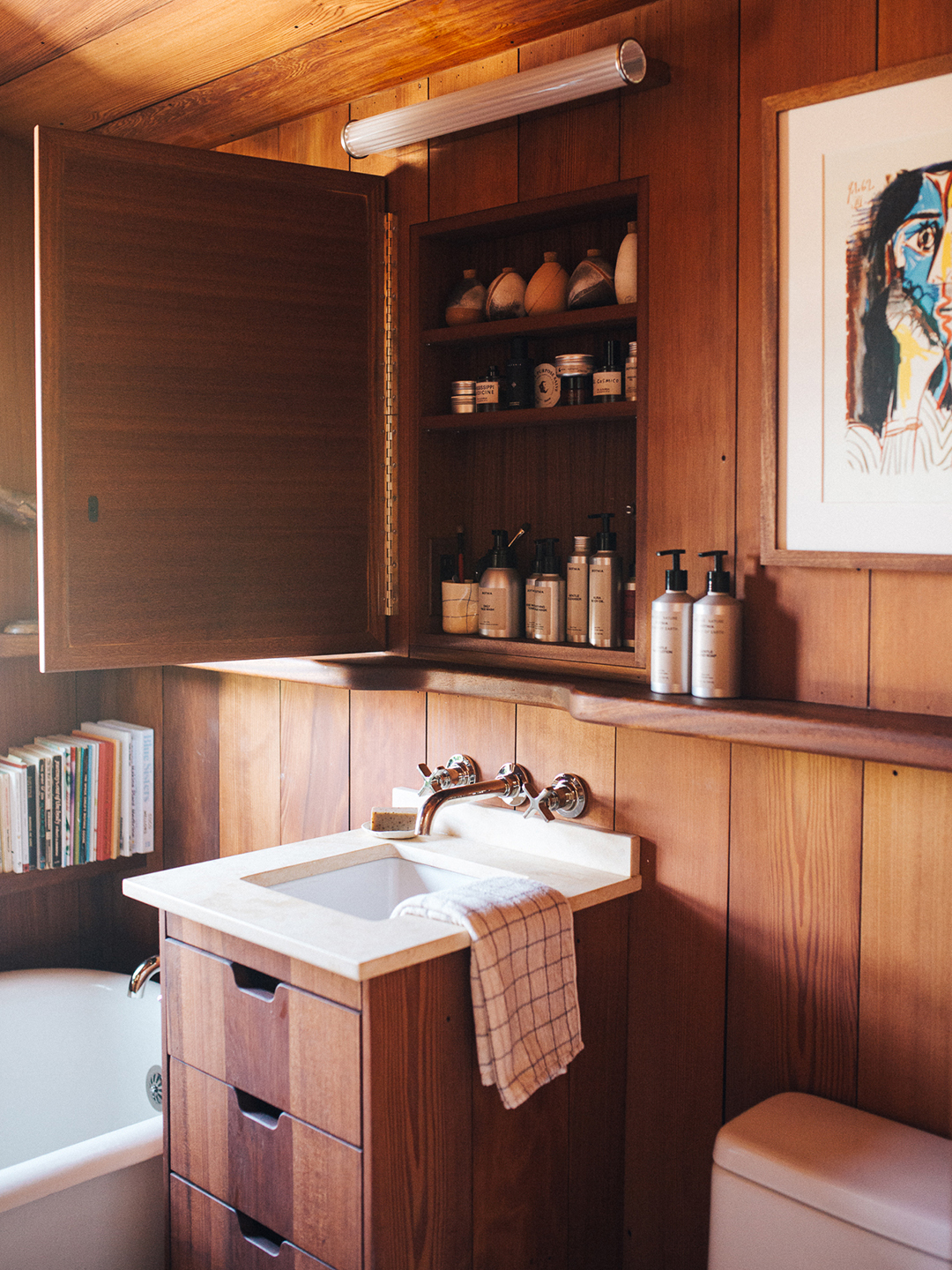 wood paneled bathroom