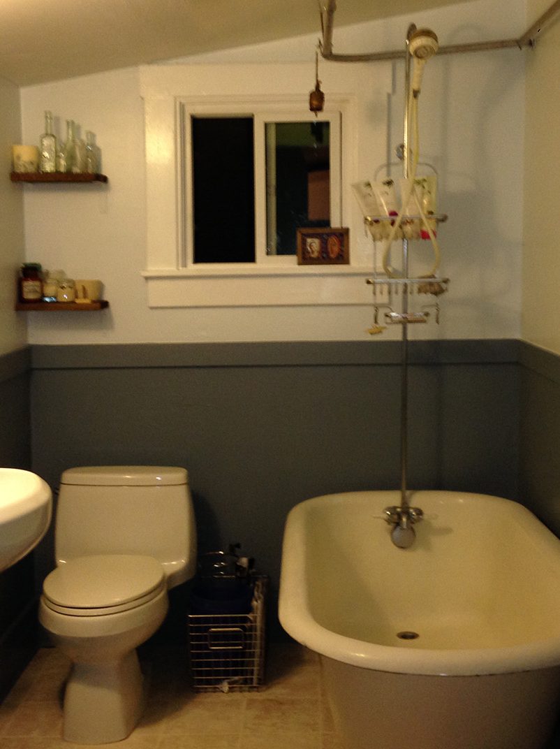 dark gray farmhouse bathroom