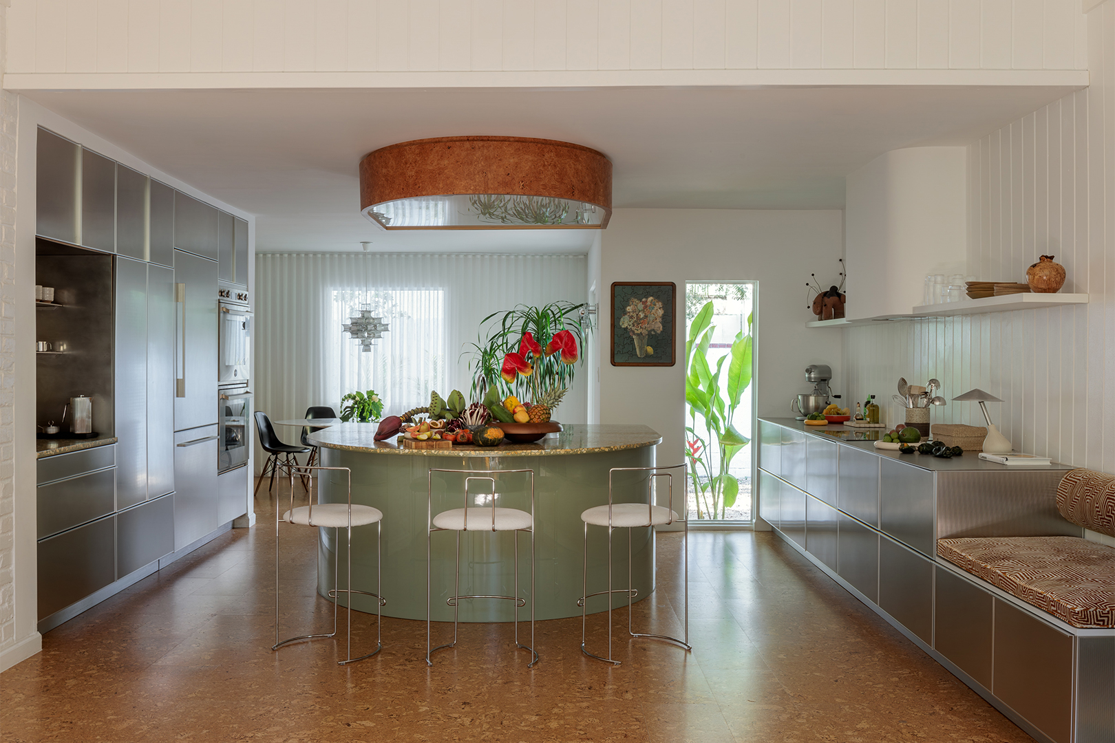 kitchen with horse shoe island