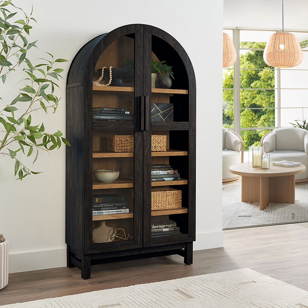 arched black cabinet
