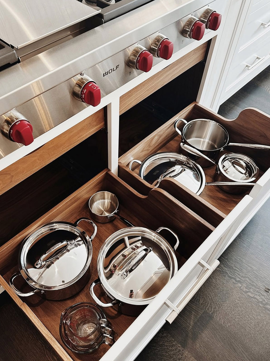 organized pot and pan drawer