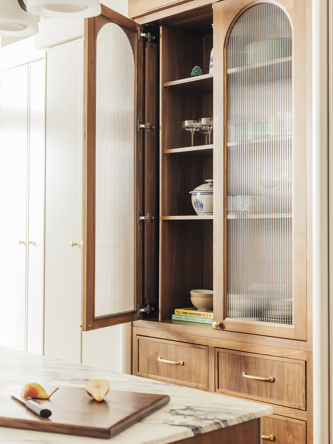 kitchen built-in cabinet with open door