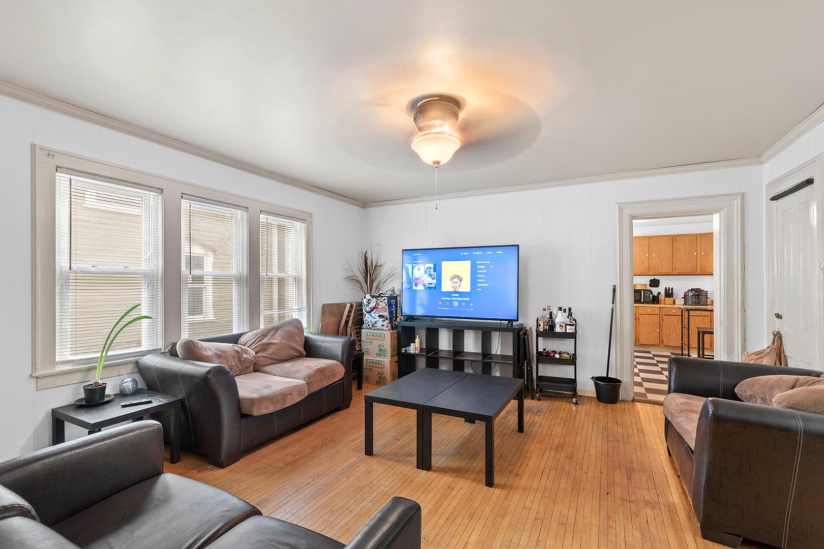 living room with no rug