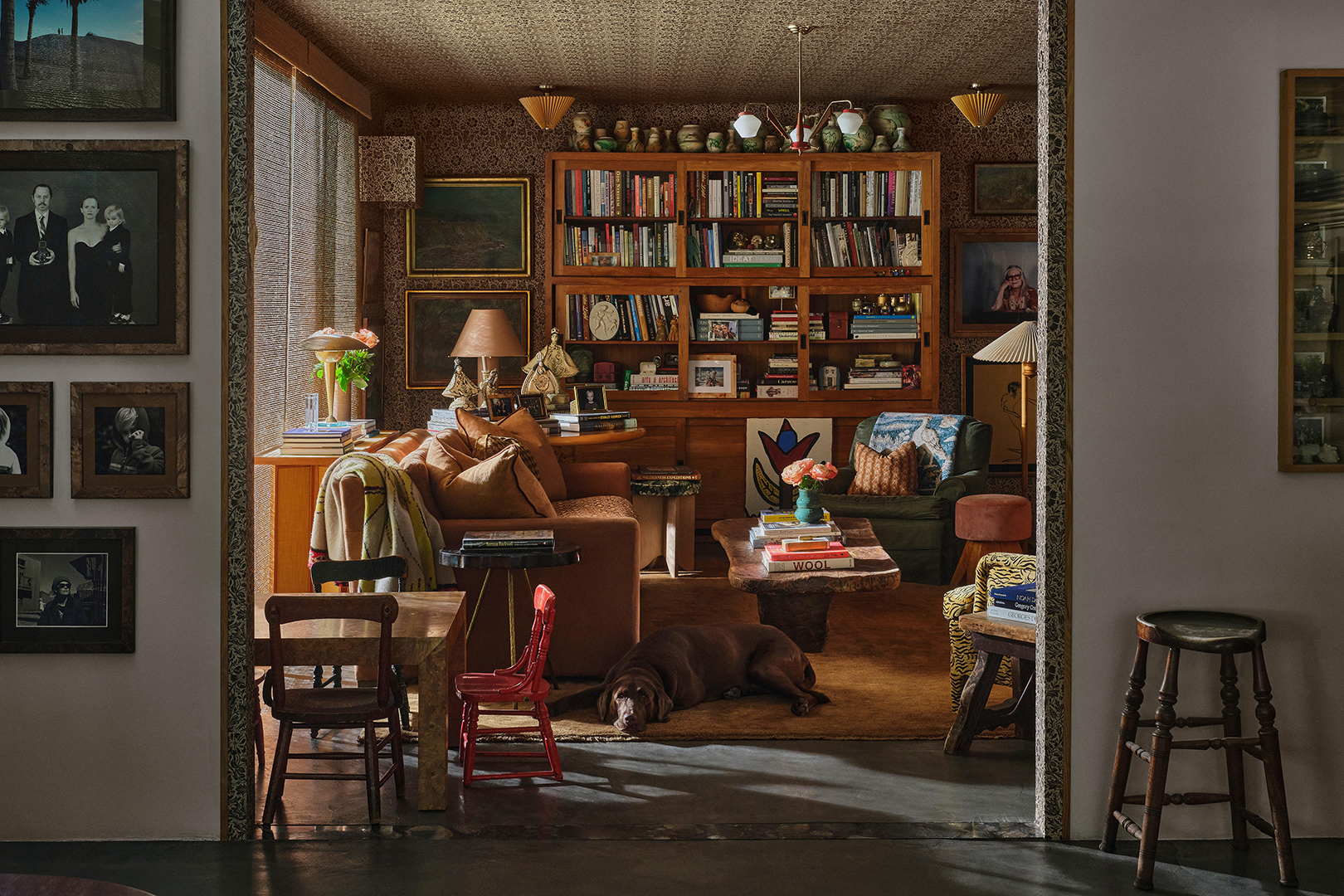 living room with kids crafting table beside sofa