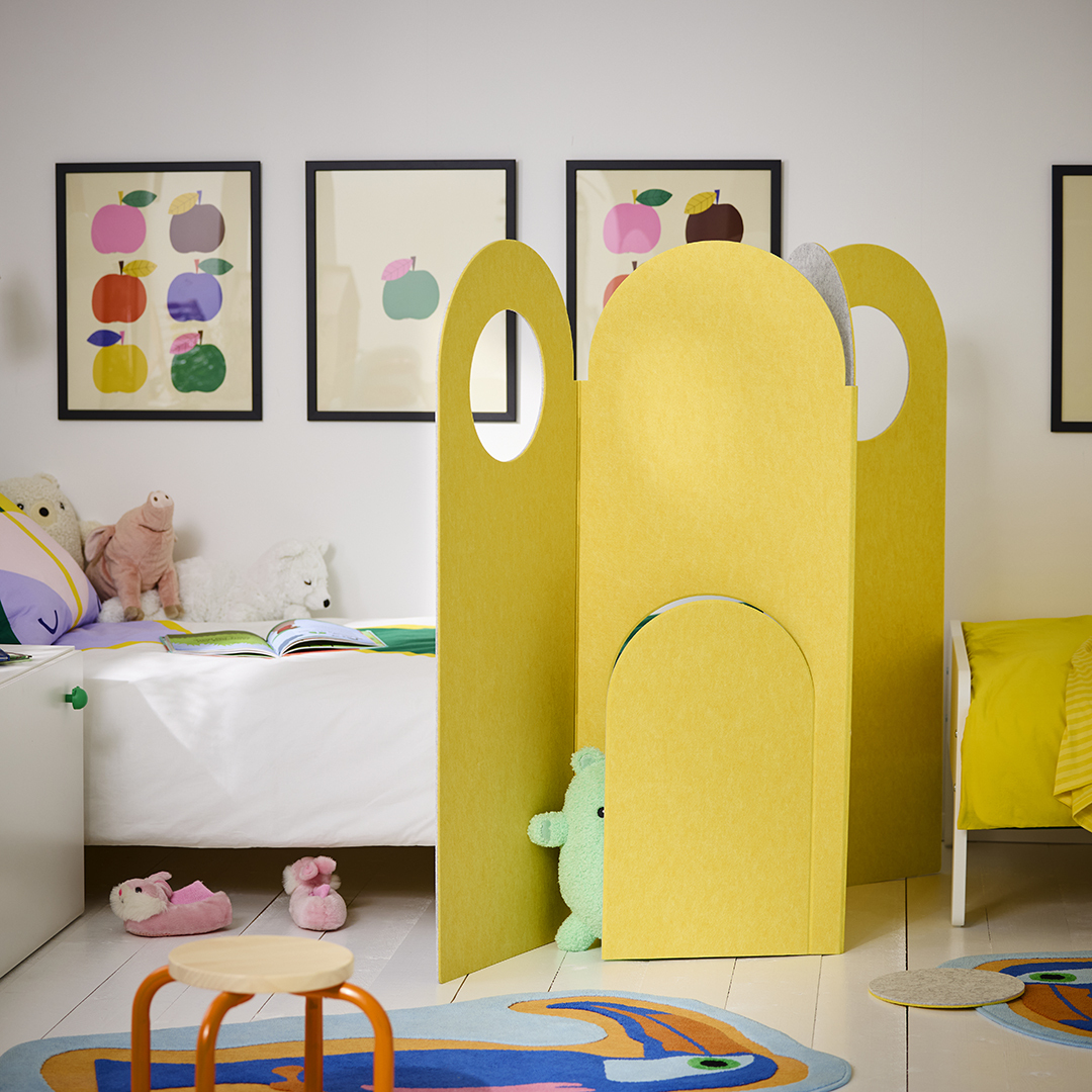 yellow felt room divider in kids' roomC