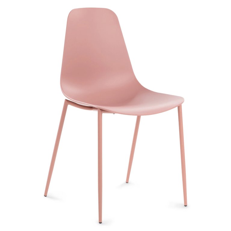  pink plastic molded chair with pink powder coated metal legs