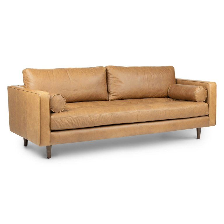  leather sofa with round bolsters