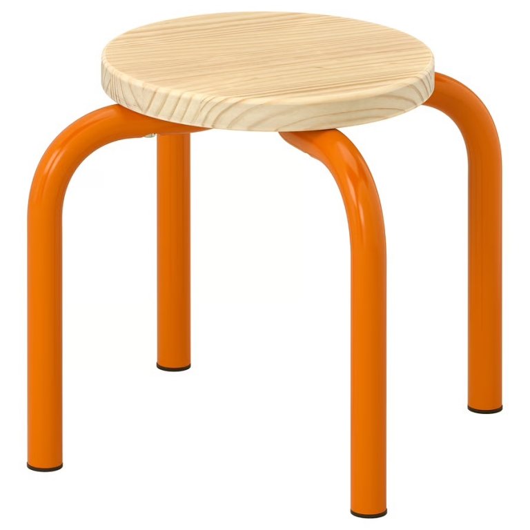  wood kids stool with orange legs