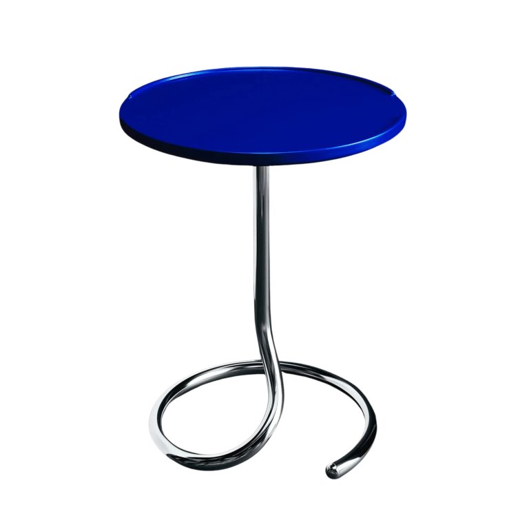  side table with blue top and chrome base