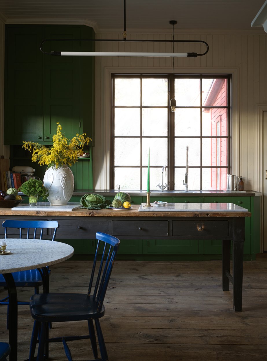 Cassandra Rhodin's green cottagecore kitchen