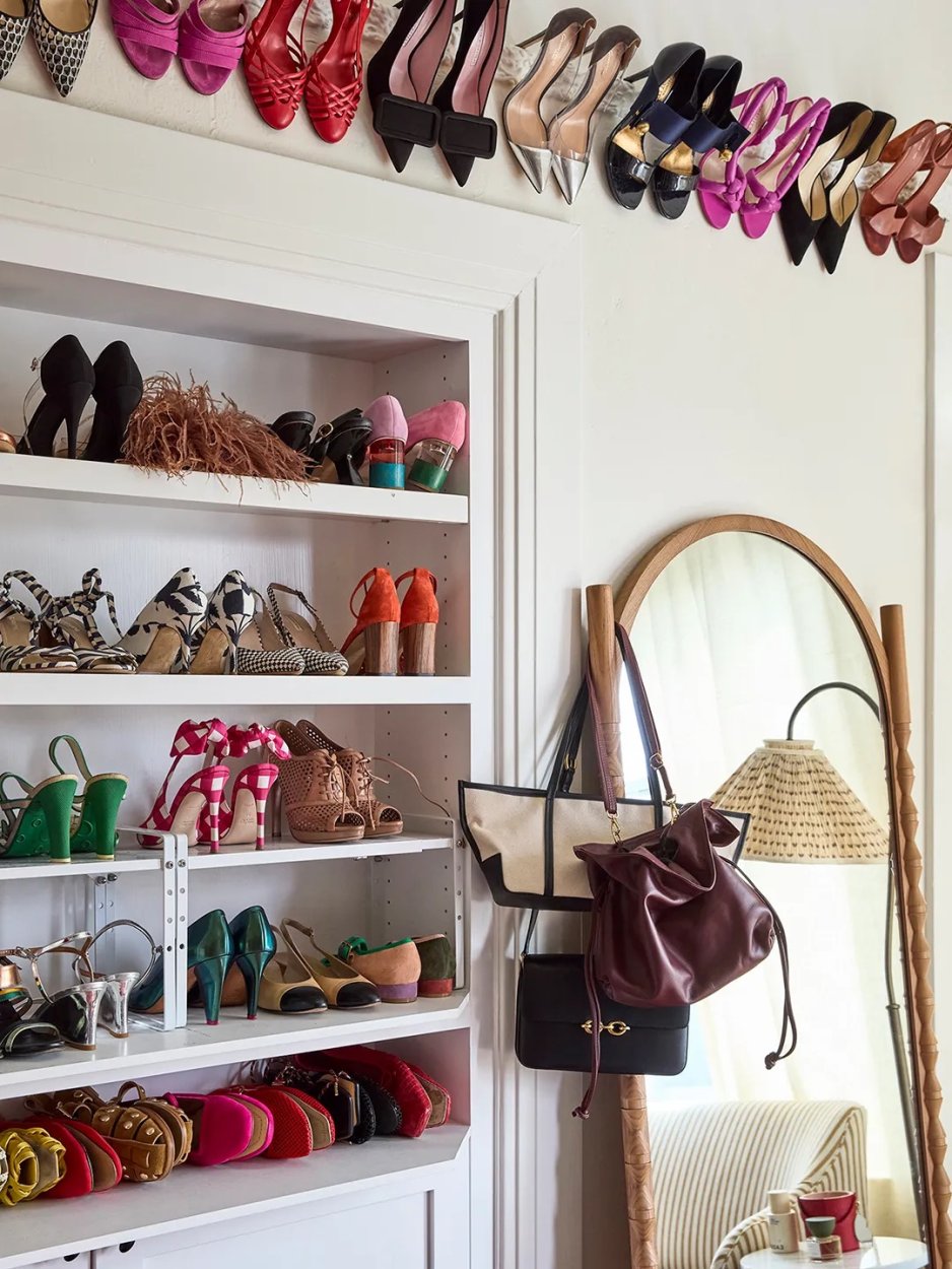 heels hanging on wall in closet