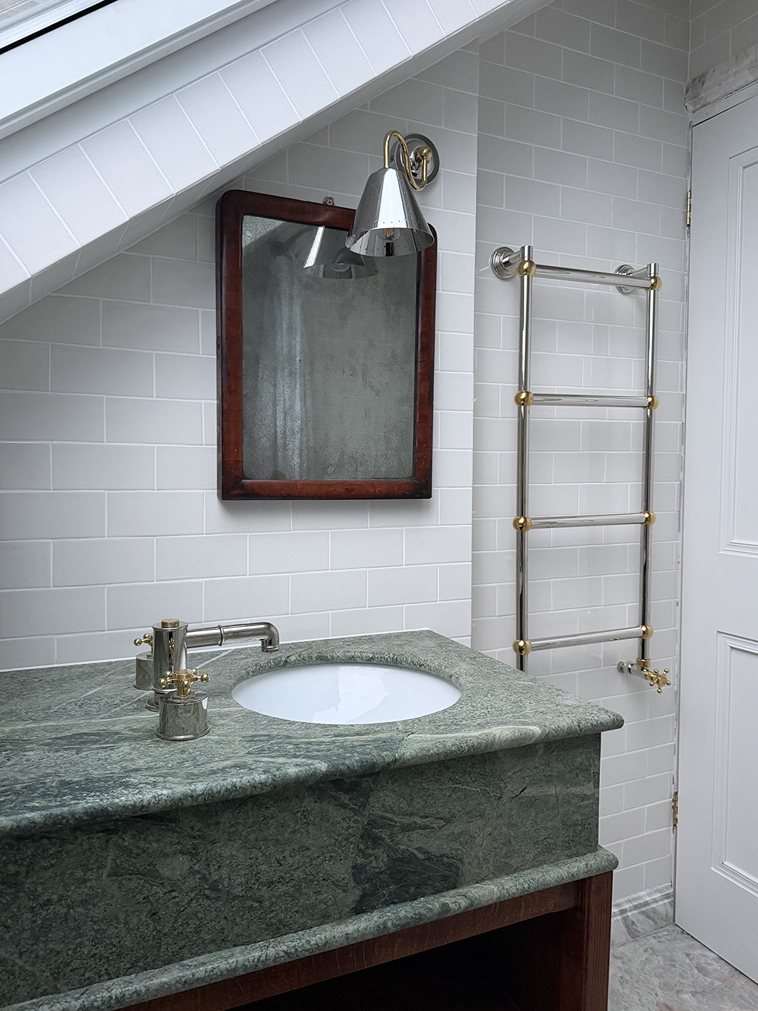 green marble vanity in bathroom
