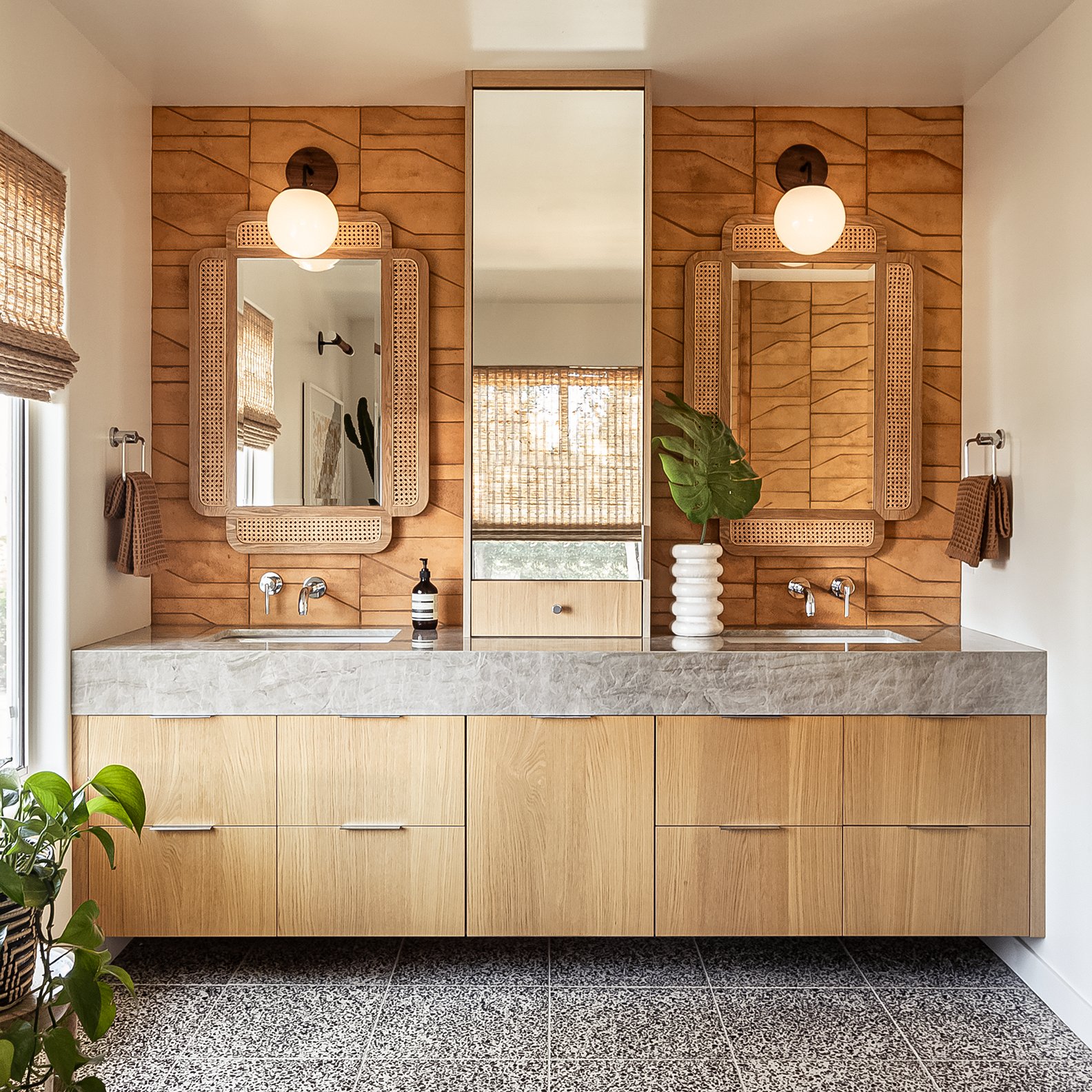bathroom vanity with double sinks and double mirrors