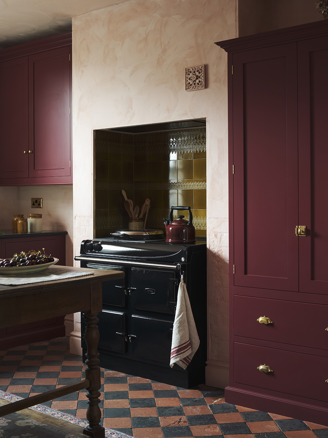 burgundy cottagecore kitchen