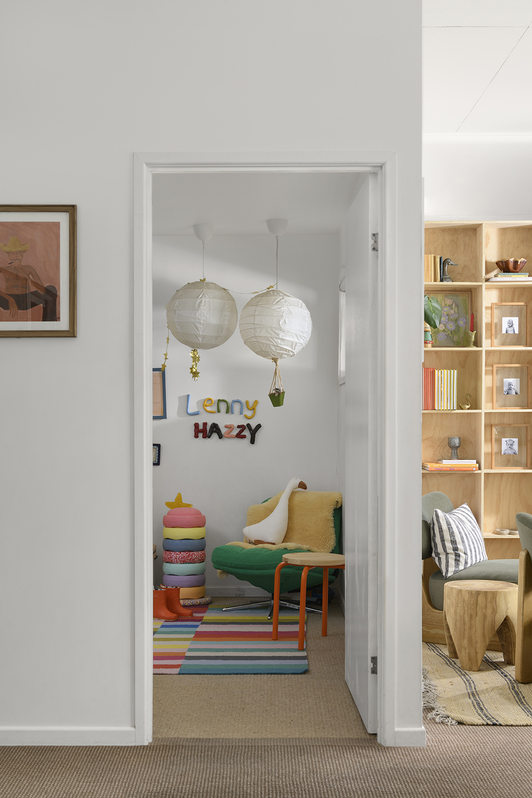 entrance to a kids room with colorful decor
