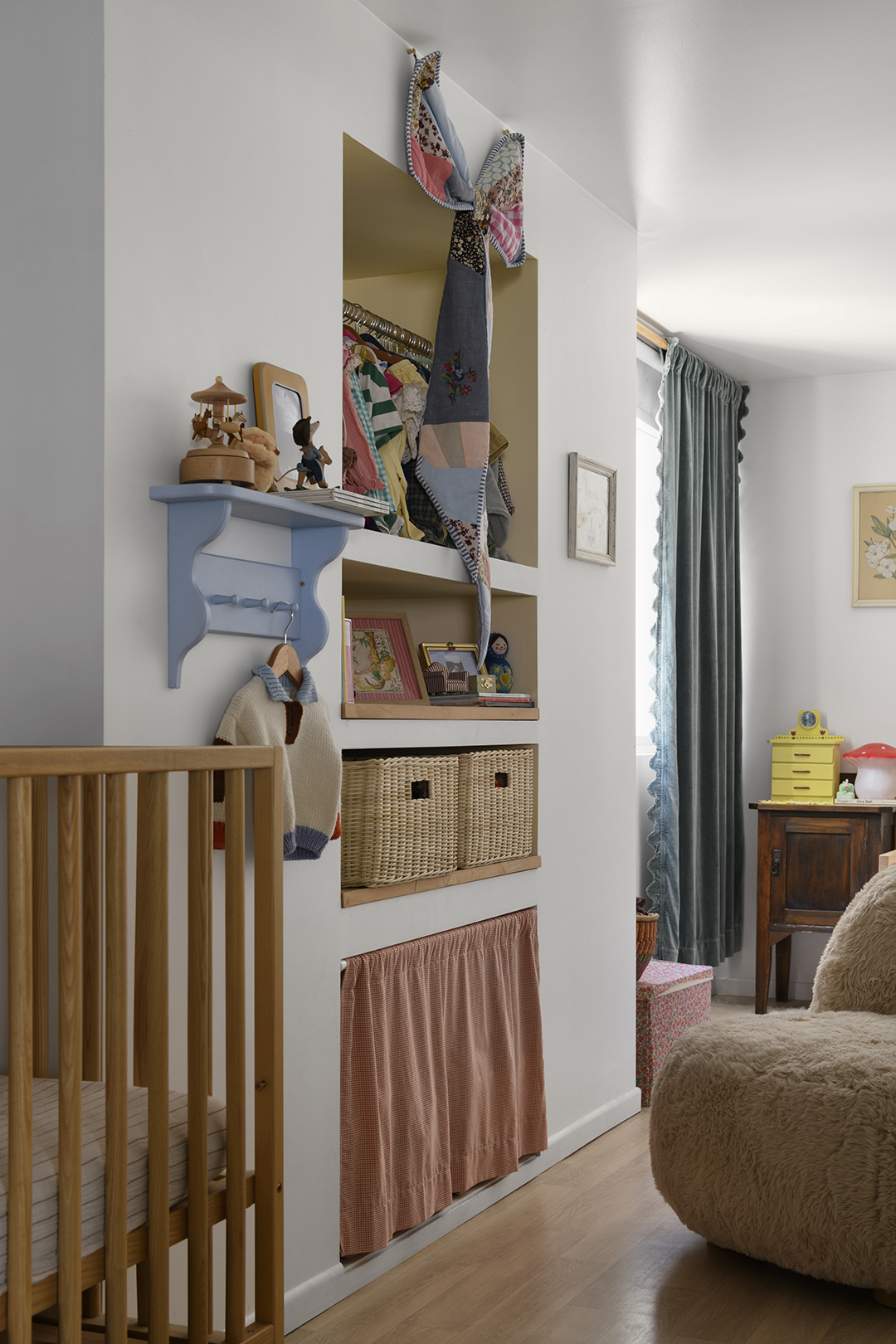 recessed shelving in a child's room