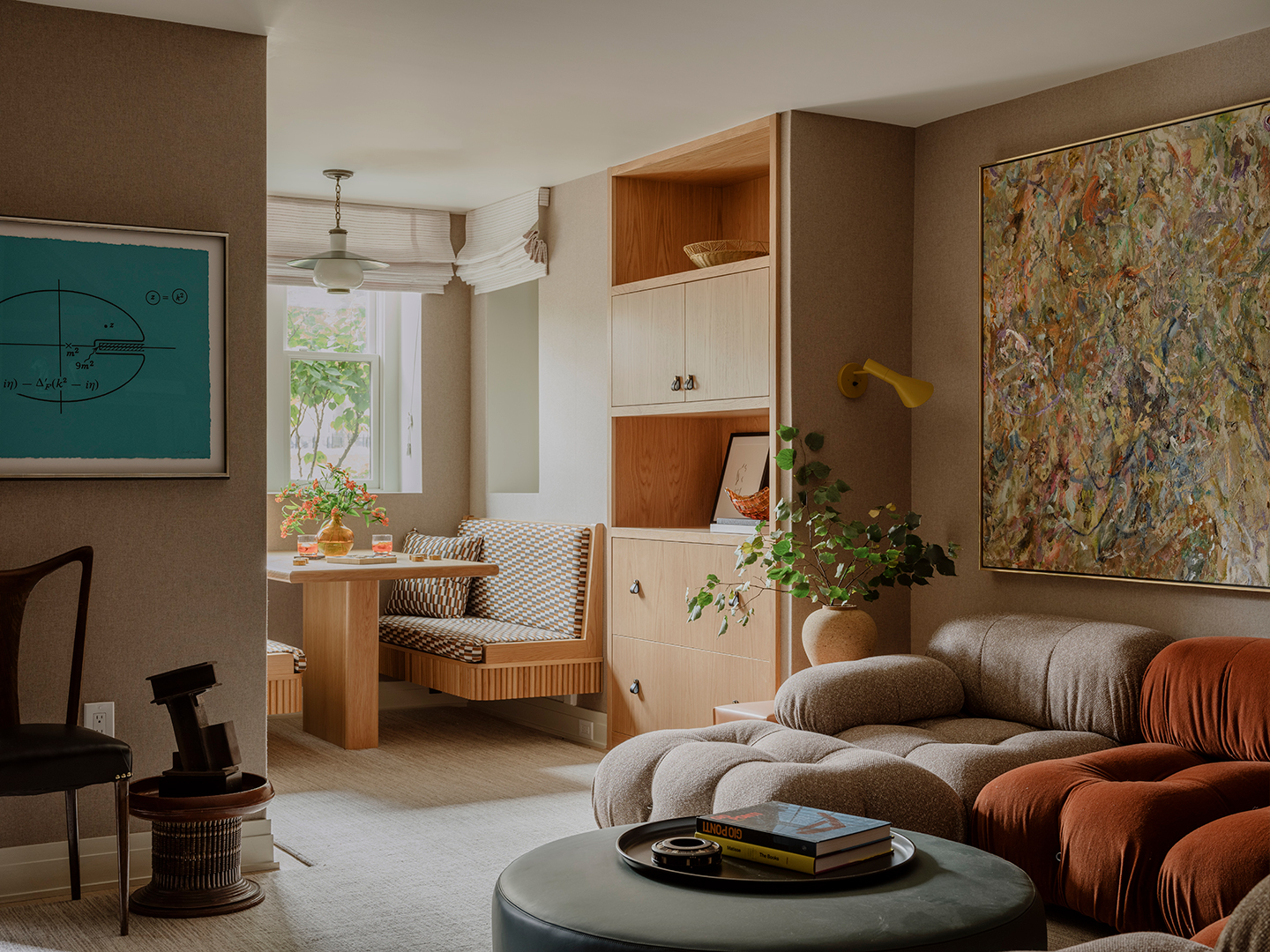 living room with snug dining room area