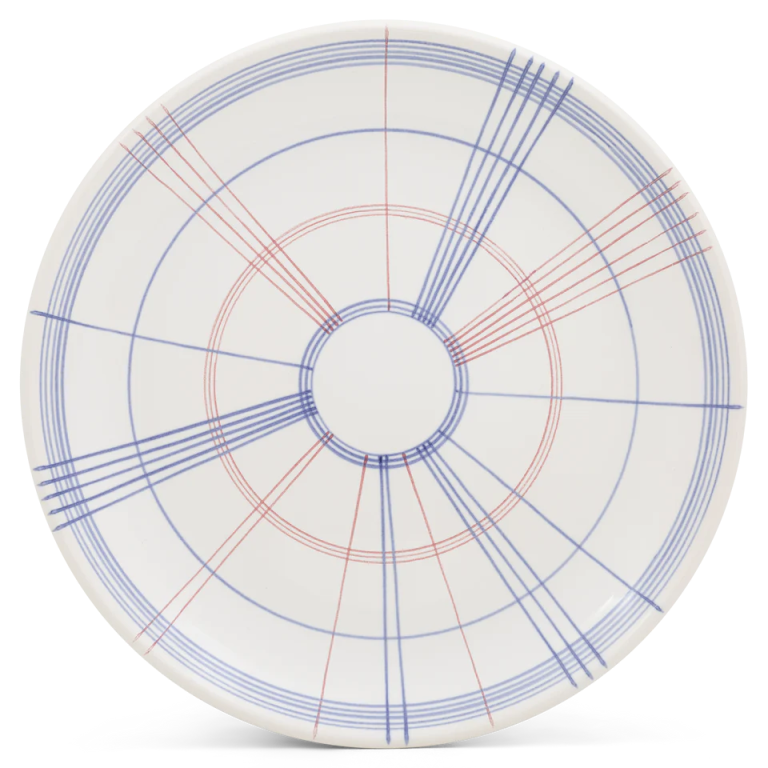  graphic blue and red dinner plate