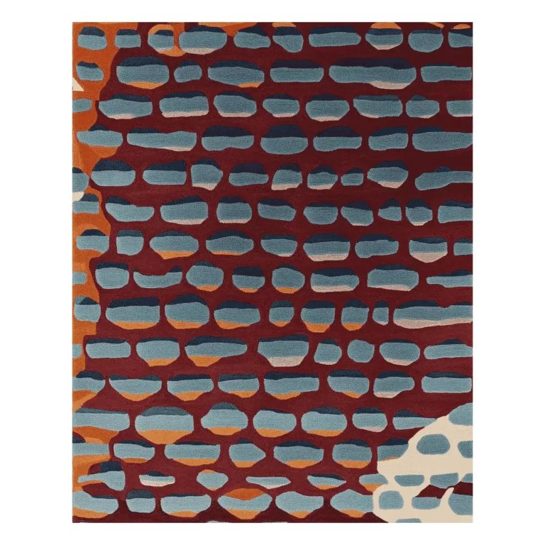  red, orange, and blue okeefe-inspired rug