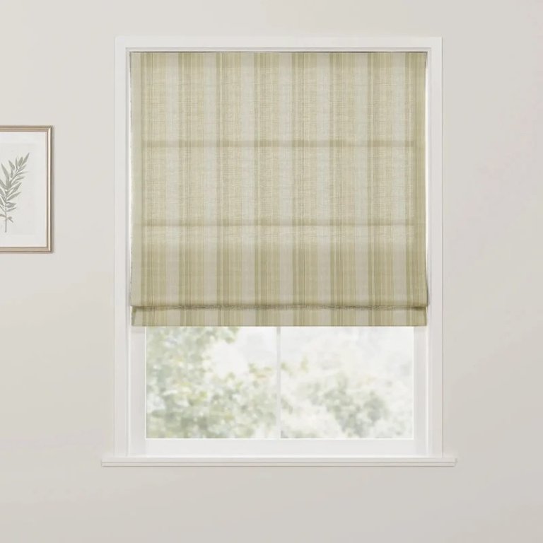 Window with soft sage green stripes.