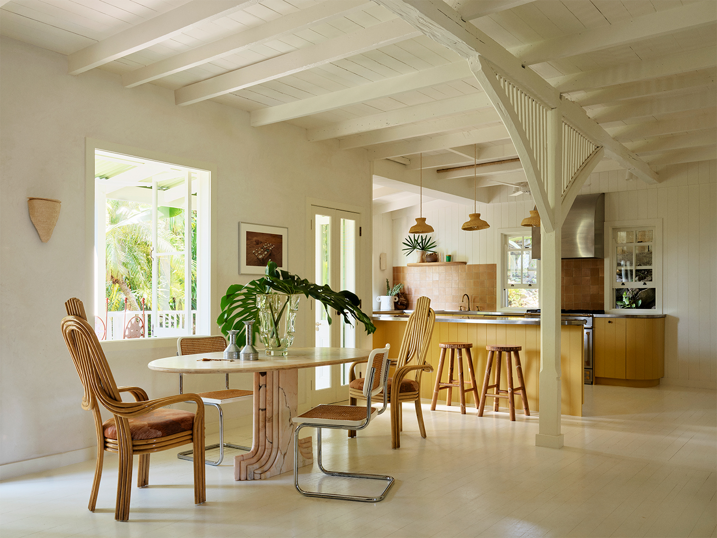 kitchen and dining room whitewashed ceiling
