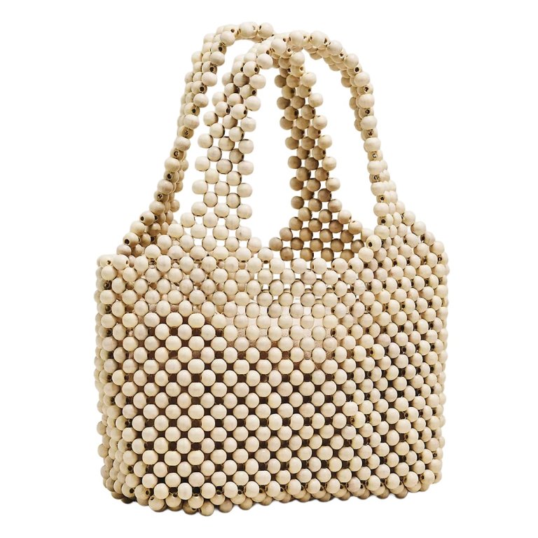 tote bag made of wooden beads