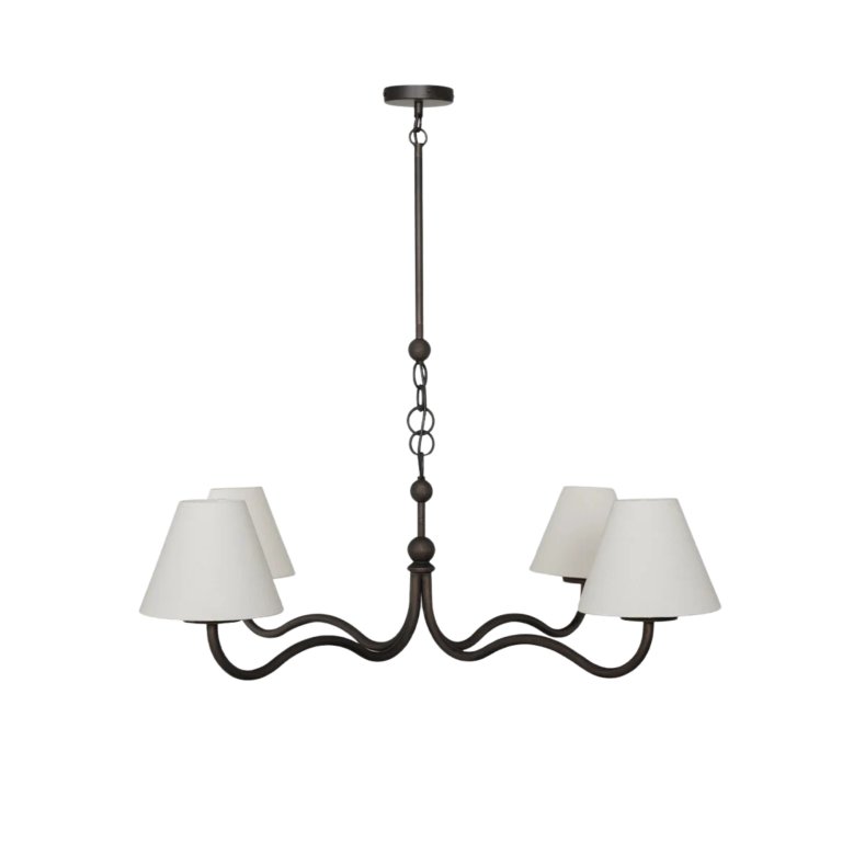metal chandelier with white shades