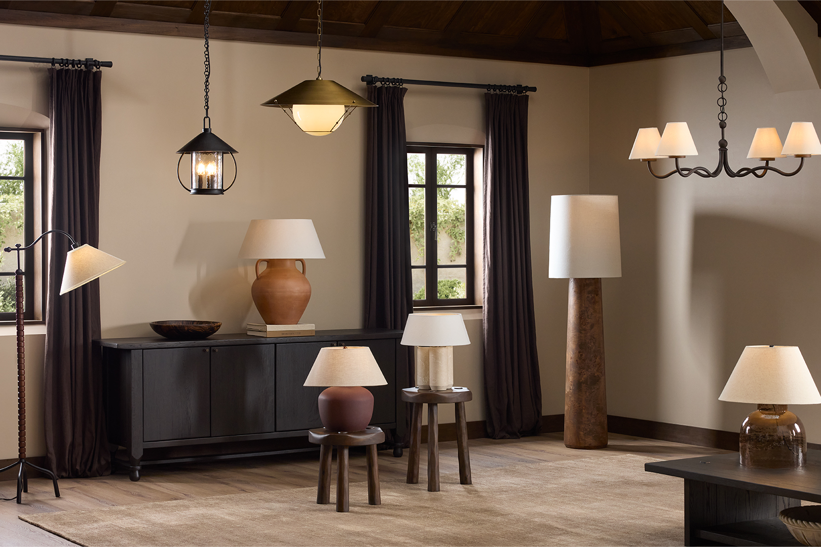 several light fixtures in a room