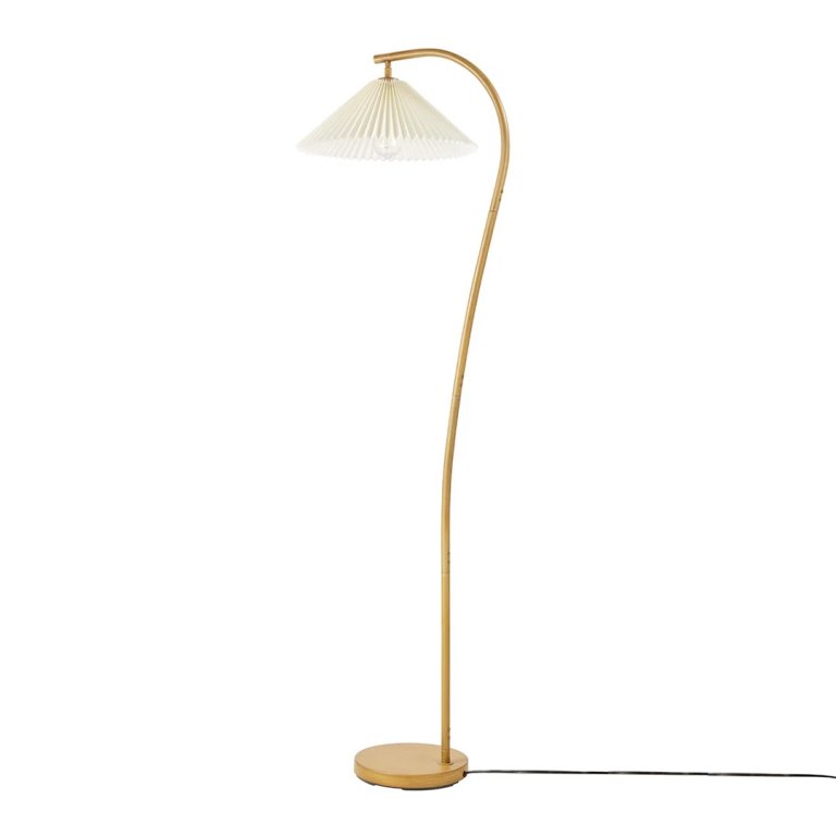 wood floor lamp with pleated shade