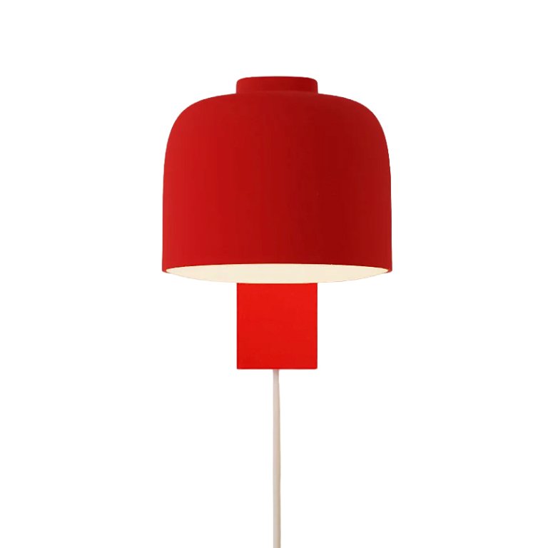 red rounded wall sconce with white cord