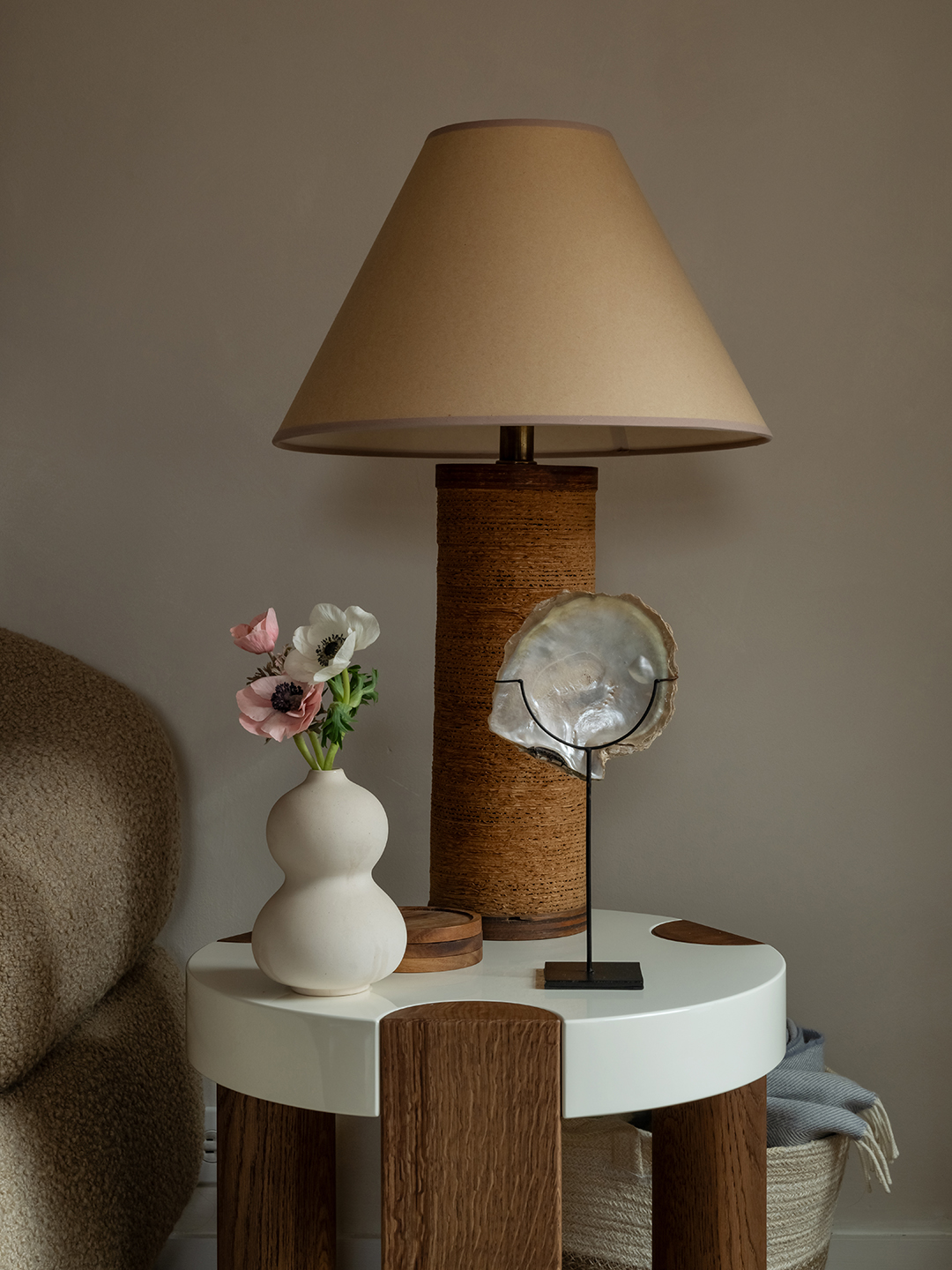 side table with lamp and vase