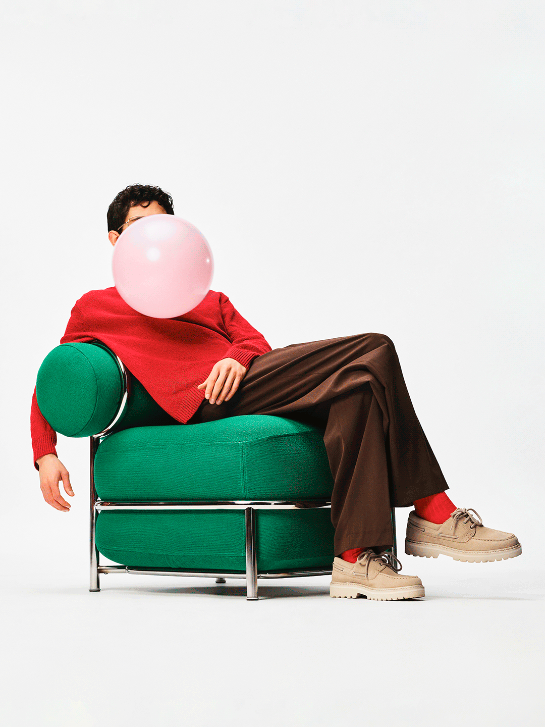 gif of new ikea chair, lamp, and bench