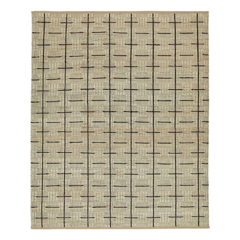 neutral stitch-patterned rug