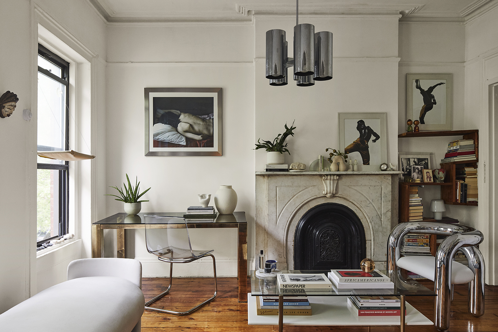 white living room with metal accents
