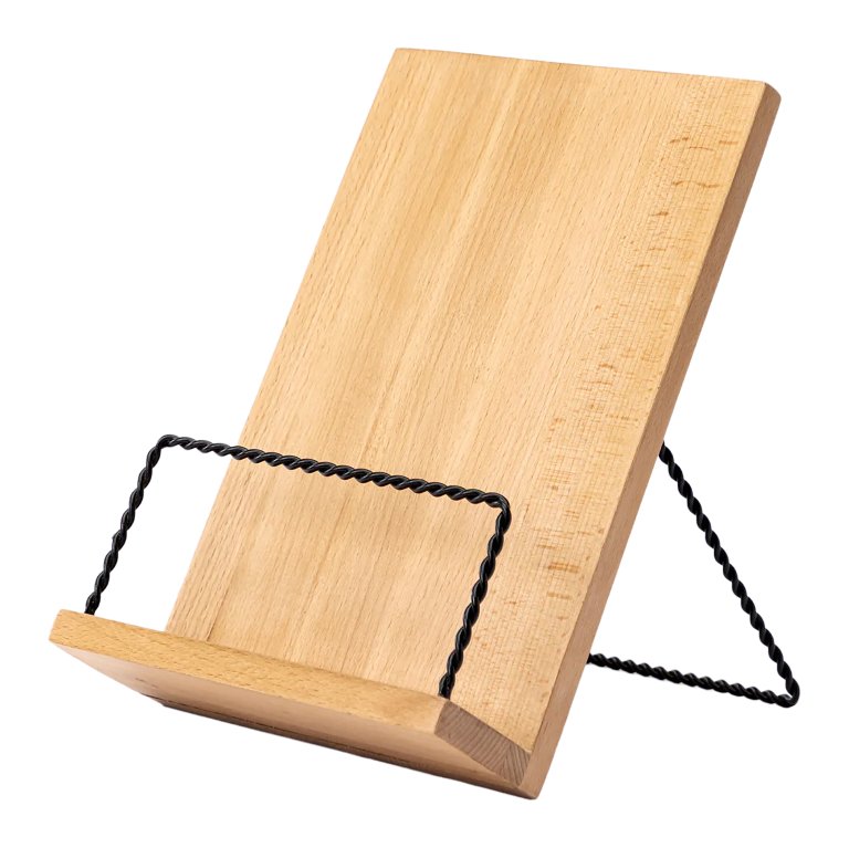 wooden cook book holder with metal kickstand