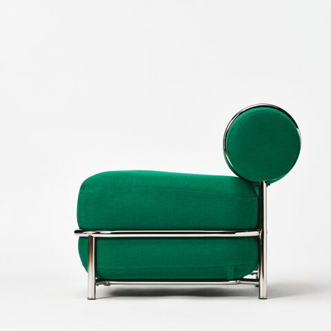 ikea green inflatable chair from the side