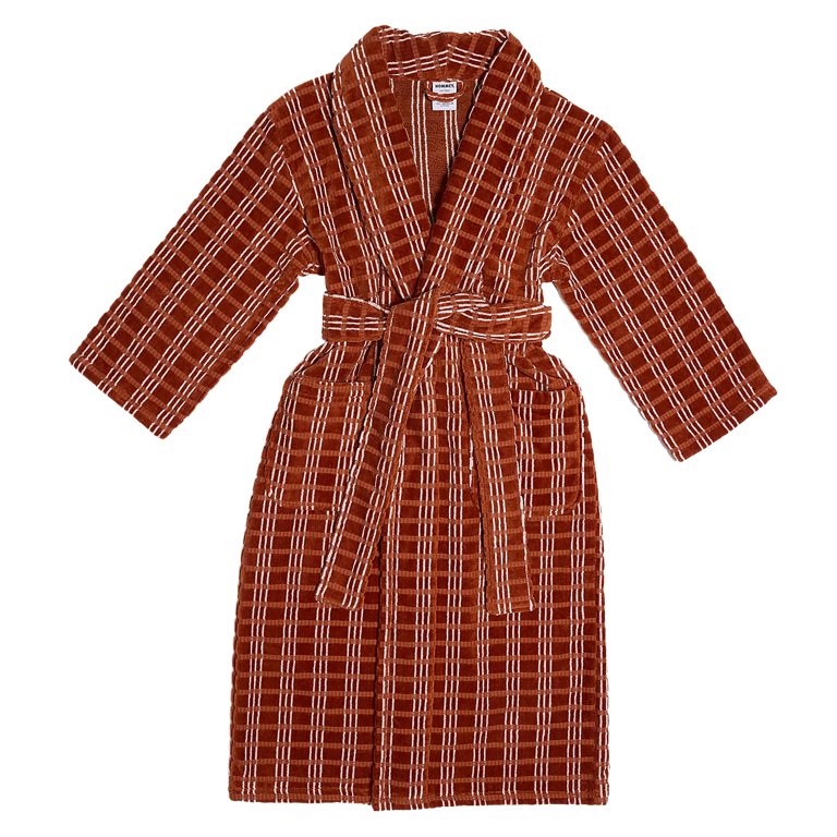 cotton velour robe in red and orange pattern