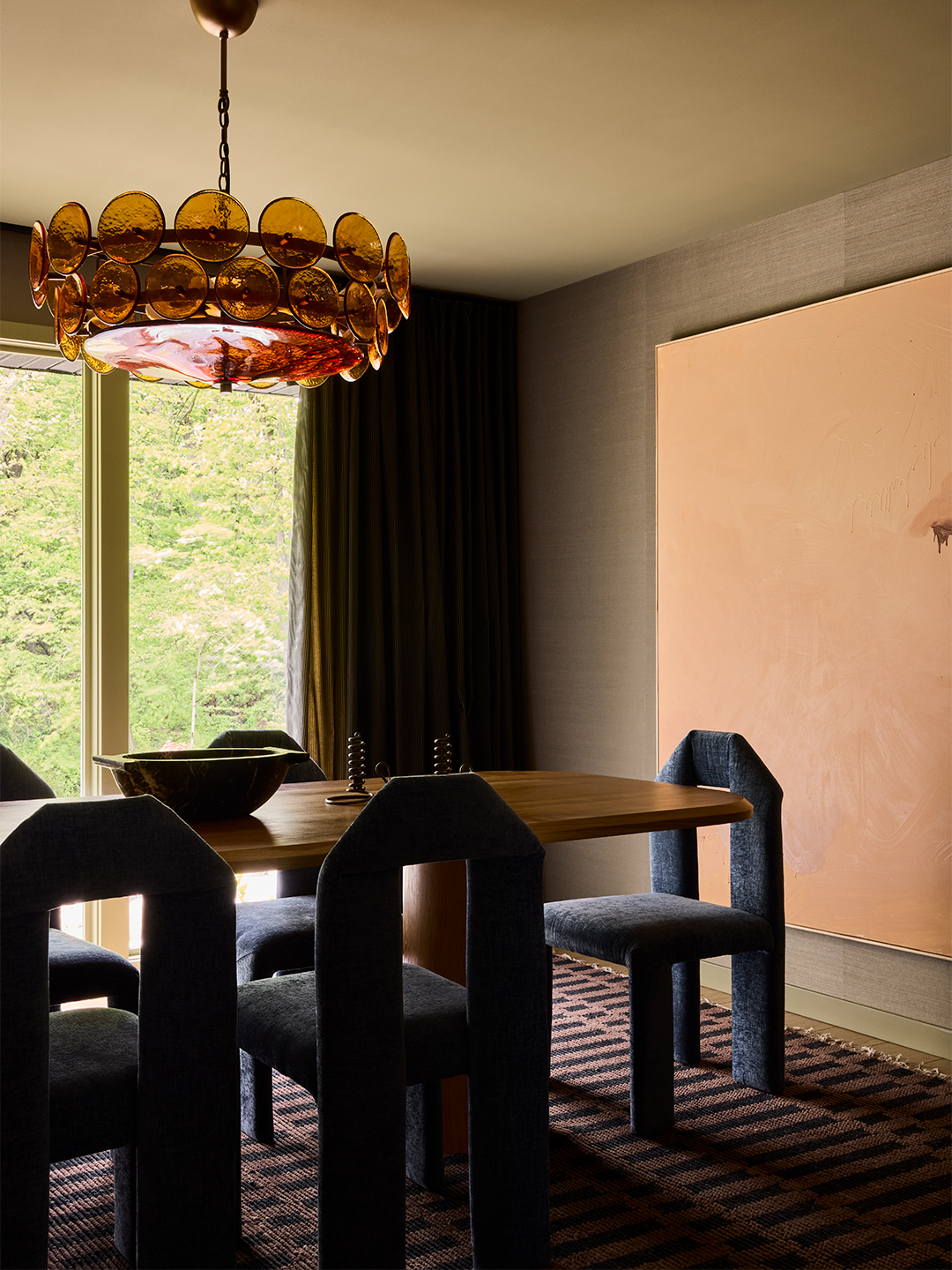 dining table with blue velvet chairs