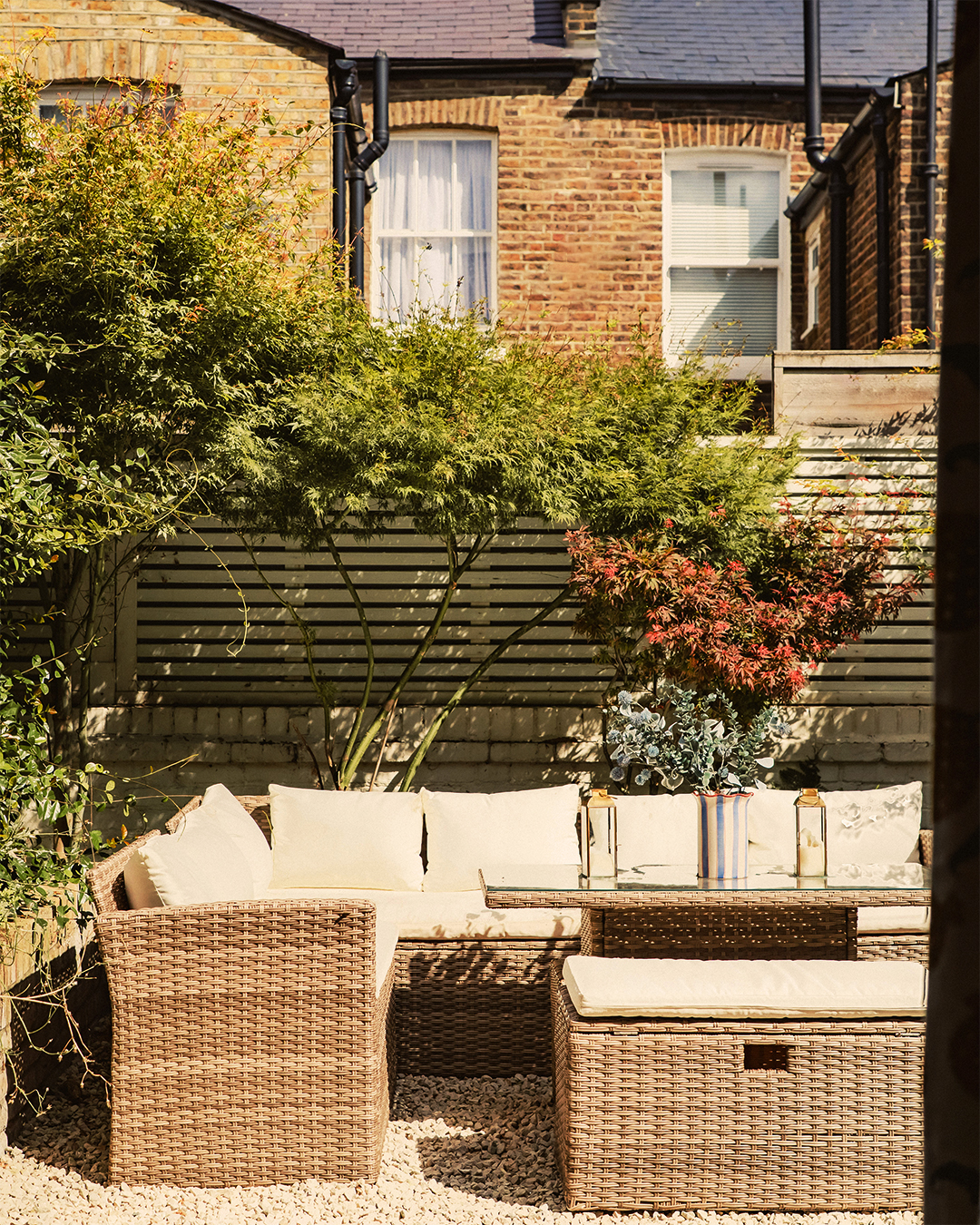 outdoor area with rattan sofas