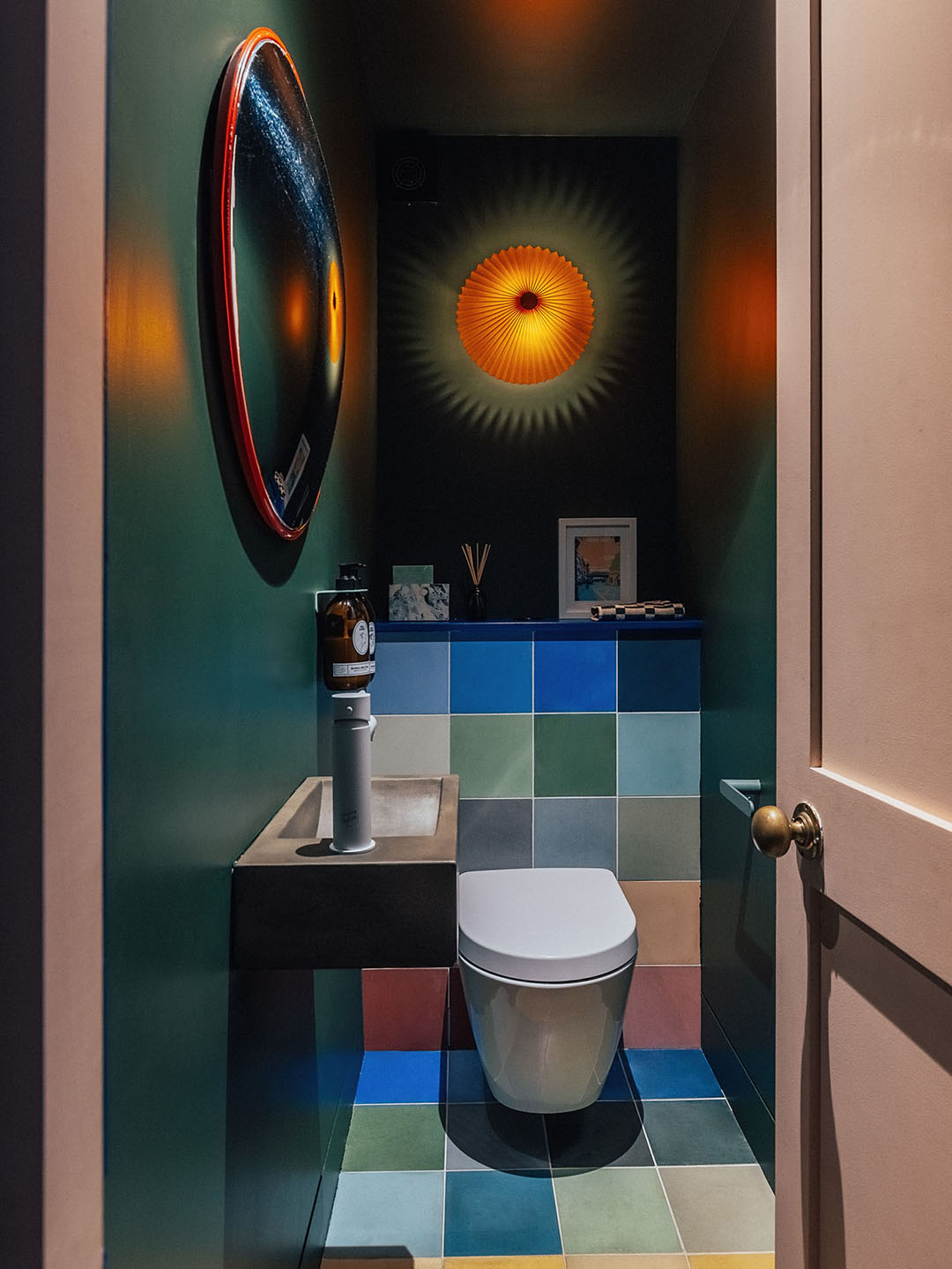 bathroom with patchwork tiles