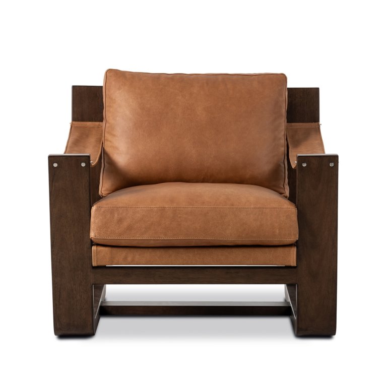  leather and wood armchair by Ashley Luxe