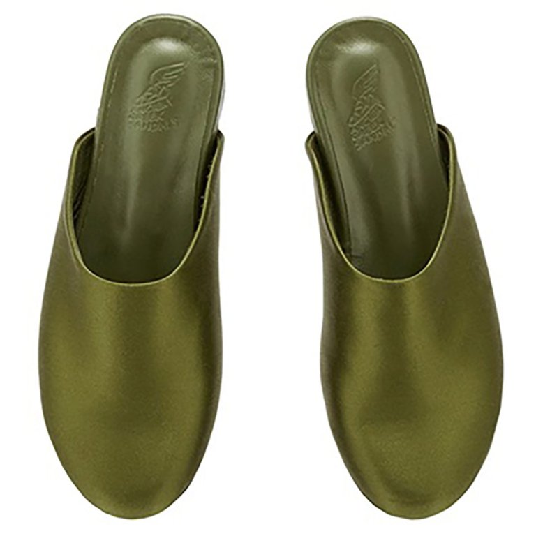 green satin house slippers