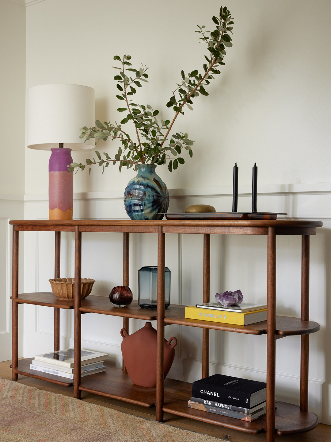 console table with decorative objects